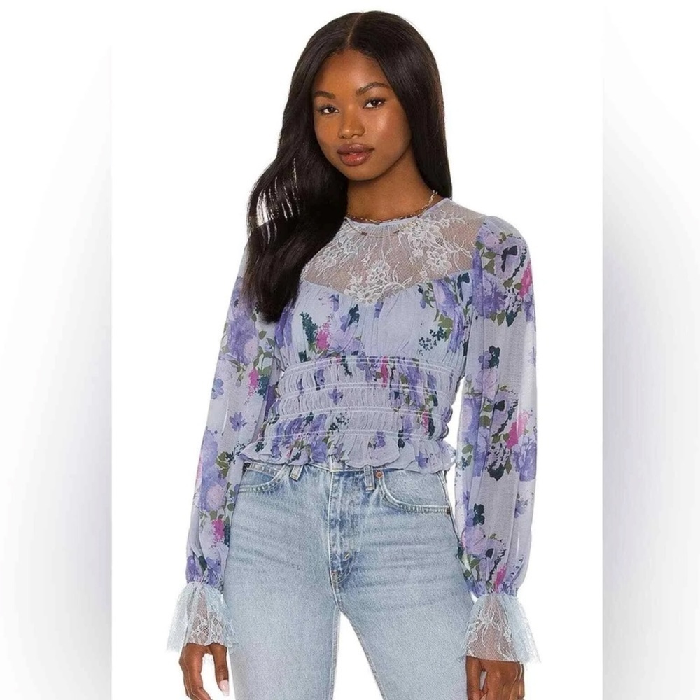 🎉HOST PICK🎉FREE PEOPLE Daphne Floral & Lace Peasant Top, Medium, NWT - Picture 4 of 12